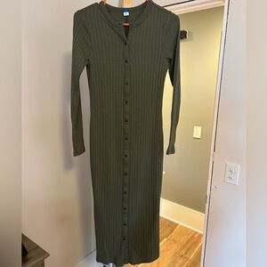 Old Navy Olive Midi Long Sleeve Dress